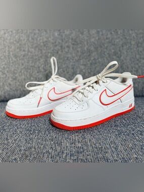 Youth Nike Air Force 1 White and Orange Shoes